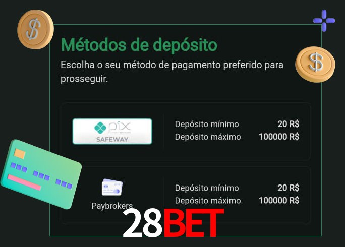 O cassino 28Bet oferece uma grande variedade de métodos de pagamento